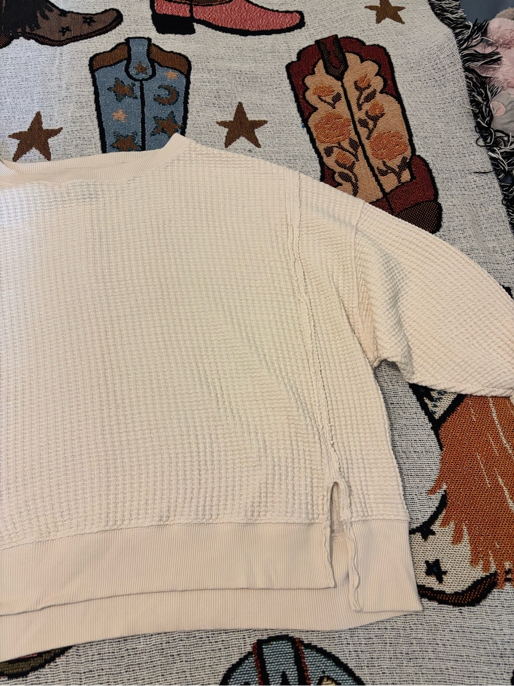 American Eagle Cream Waffle-Knit Pullover - Picture 3 of 9